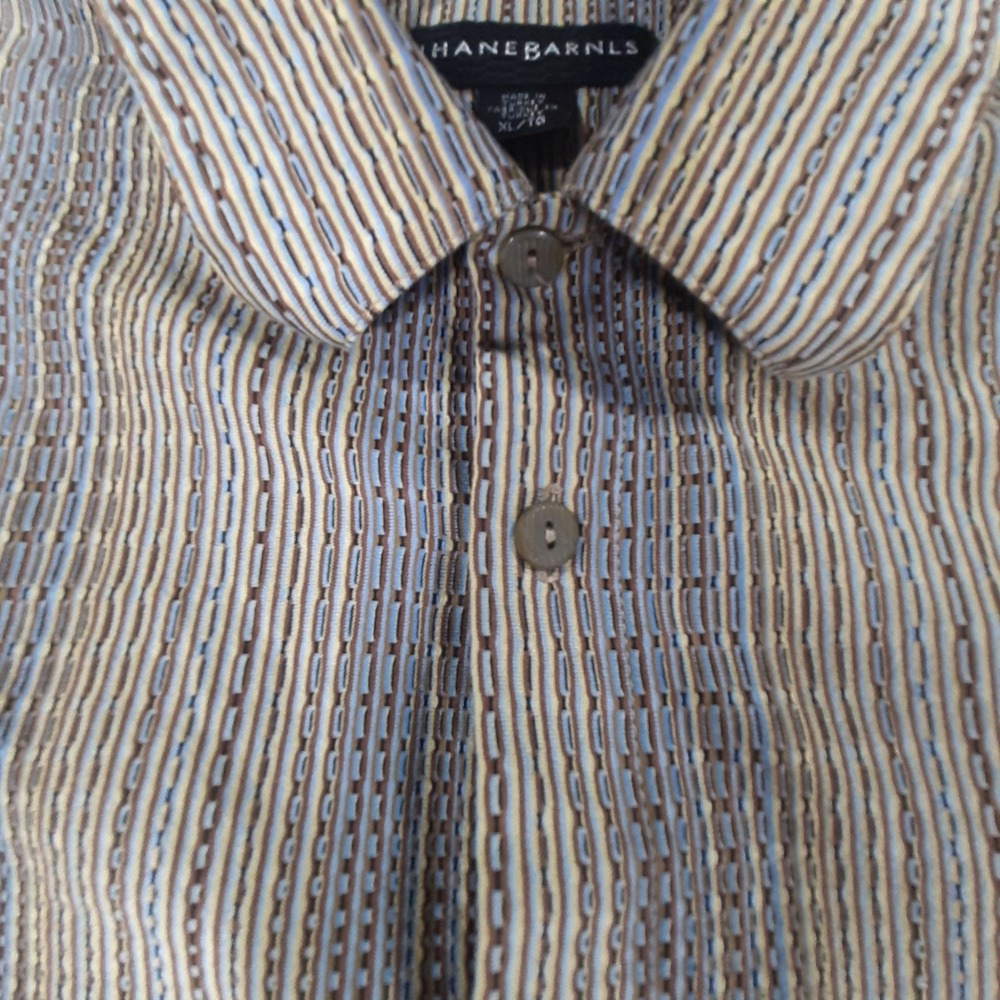 Jhane Barnes Men XL Jacquard Art Deco Textured Shirt Tan Blue Vertical Stripe - Picture 3 of 12